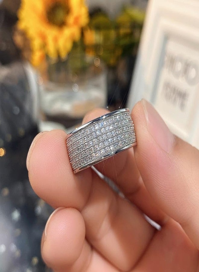 RKKOJJO 925 Sterling Silver Shiny Full Diamond Gemstone Ring 18K Oval Cut Cubic Zirconia Promise Cocktail Rings CZ Diamond Multi Row Ring Eternity Engagement Wedding Band Ring for Women Size 9 - Image 4